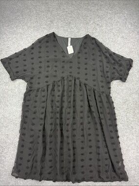 Zenana Outfitters Gray Textured V-Neck Babydoll Dress